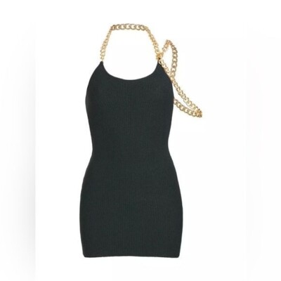 THE SEI / KNIT CHAIN embellished mini Bodycon DRESS in navy blue beetle  large L | eBay