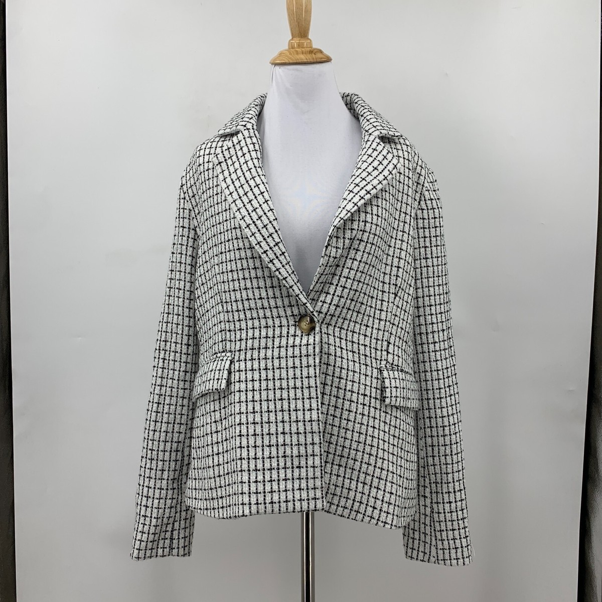 Savanna Jane Sparkly Tweed Blazer Women S Black White Check Lined