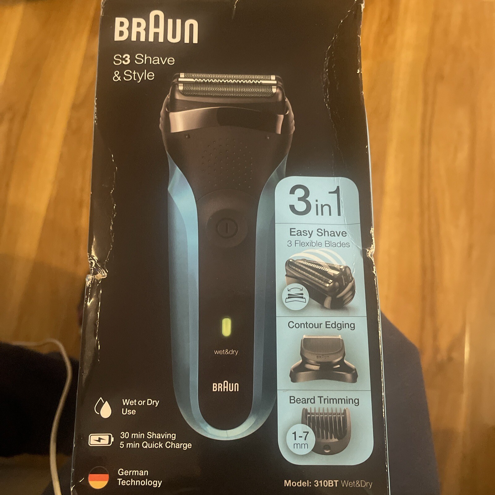 Braun 310BT S3 Wet or Dry Electric Shaver Black/Blue for sale online