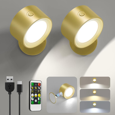LED Wall Lights 2 Pcs with Remote, Wall Sconces Lamp Rechargeable Battery Operat