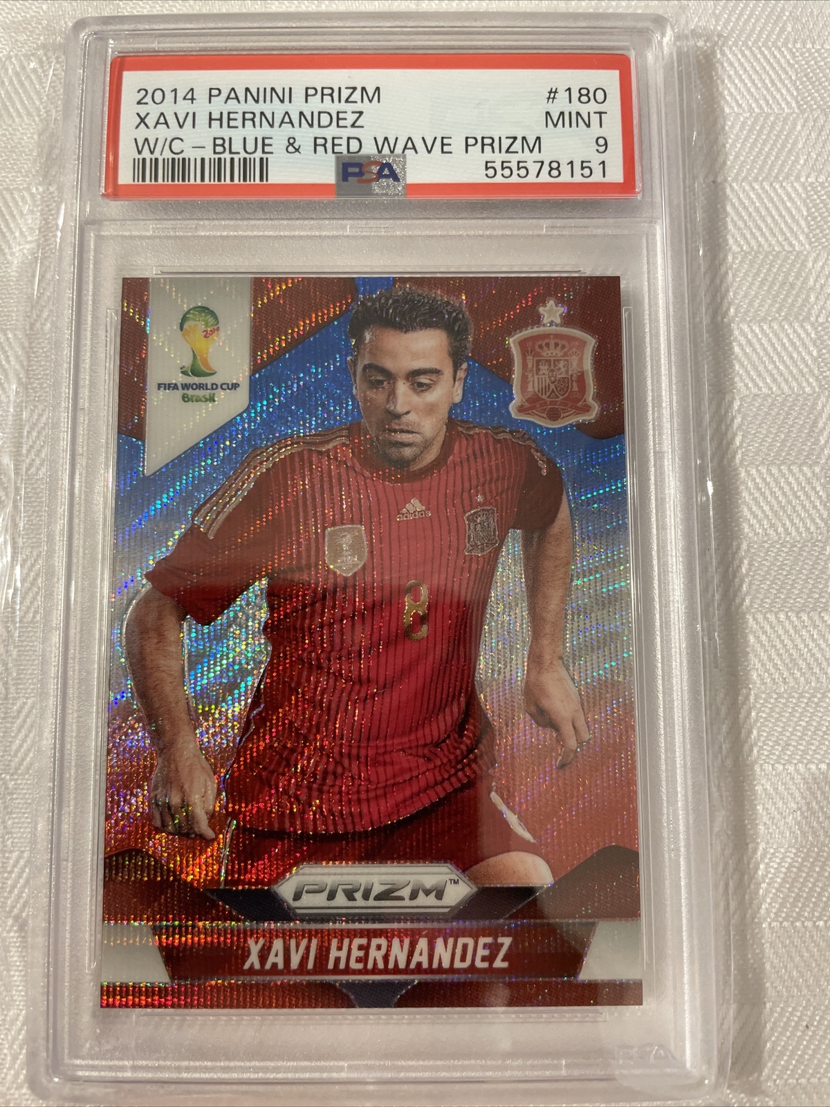 2014 Xavi Hernandez Panini World Cup PSA 9 Blue Red Wave Prizm Pop 2