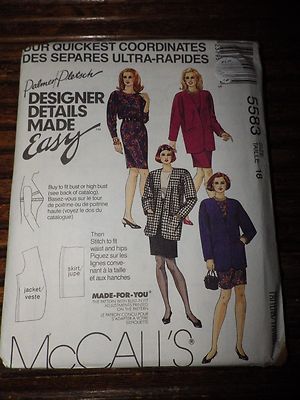 McCall's 5583 Misses Lined & Unlined Jacket Skirt & Top Pattern Size 18 Uncut