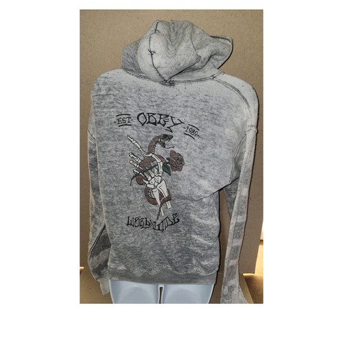 OBEY WORLDWIDE Vintage Ladies Gray Hoodie Small T4 - Picture 2 of 4