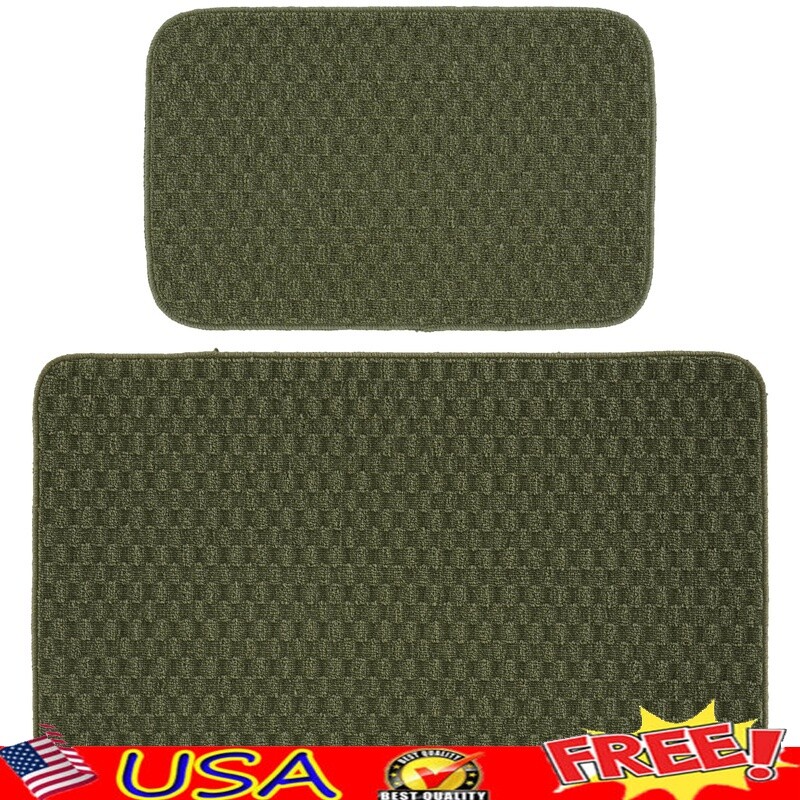 Non-Slip Green Kitchen Rug Set Stain Resistant Durable Polypropylene