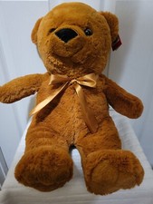Ms Teddy Bear Plush brown bear with Light Brown ribbon around neck Measures 20"