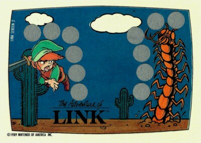 NINTENDO TOPPS SCRATCH GAME CARD THE ADVENTURE OF LINK SCREEN 2 OF 10. YEAR 1989