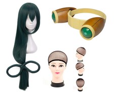 Halloween Party Cosplay Costume Tsuyu Asui FROPPY Goggle Wigs with Elastic Cap