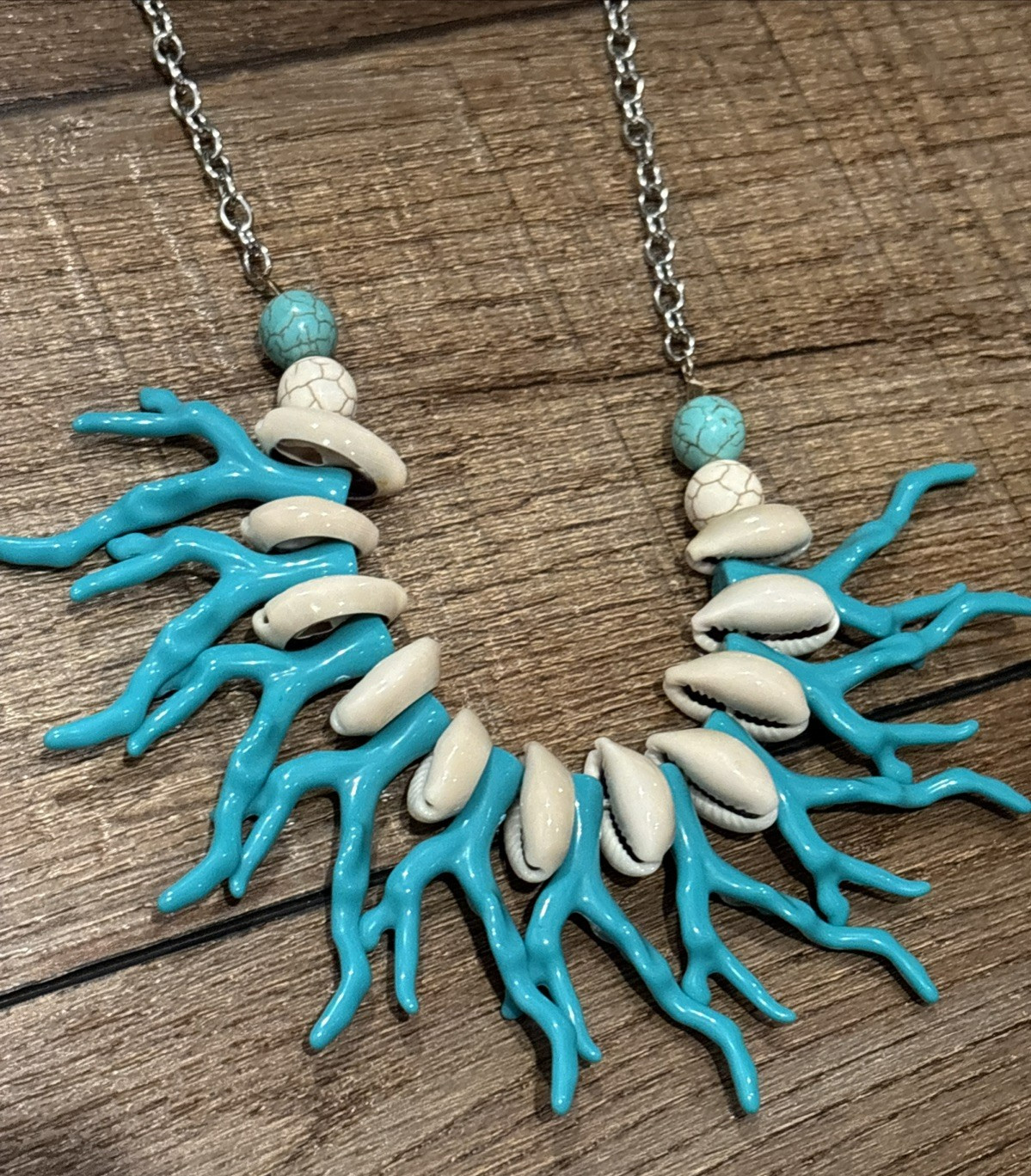 3 Silver Tone Statement Necklaces Shells Seashell… - image 3