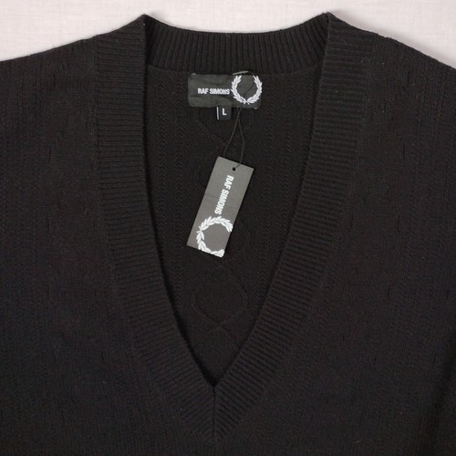 Fred Perry Raf Simons Oversized Patch Jumper Large P2P34" Black Wool No Brooch - Picture 5 of 9
