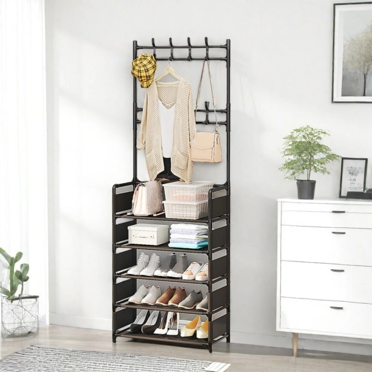 3-in-1 Shoe & Coat Rack for Hallway Entryway Organization-image