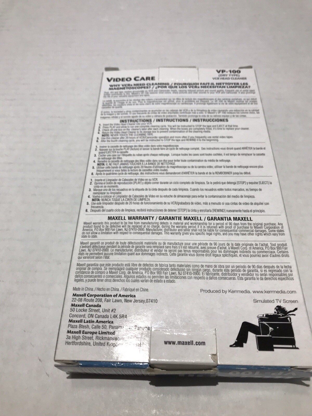 Maxell VCR Head Cleaner Camcorder Compatible VHS VP100 Dry Tape