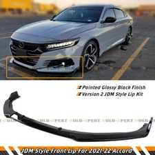 For 2021-2022 Honda Accord JDM Painted Gloss Black Front Bumper Lip Splitter Kit