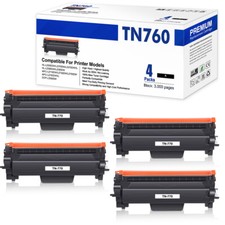 4 Pk TN760 Compatible With Brother TN-760 Toner Cartridge MFC-L2710DW HL-L2390DW