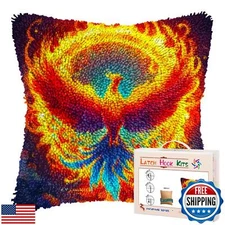 DIY Latch Hook Pillow Kits Phoenix Flying Colorful Flames Printed Pillowcase 
