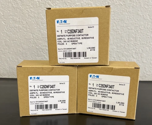 EATON Definite Purpose Magnetic Contactor: 3 Poles, 40 A Full Load (C25DNF340T)