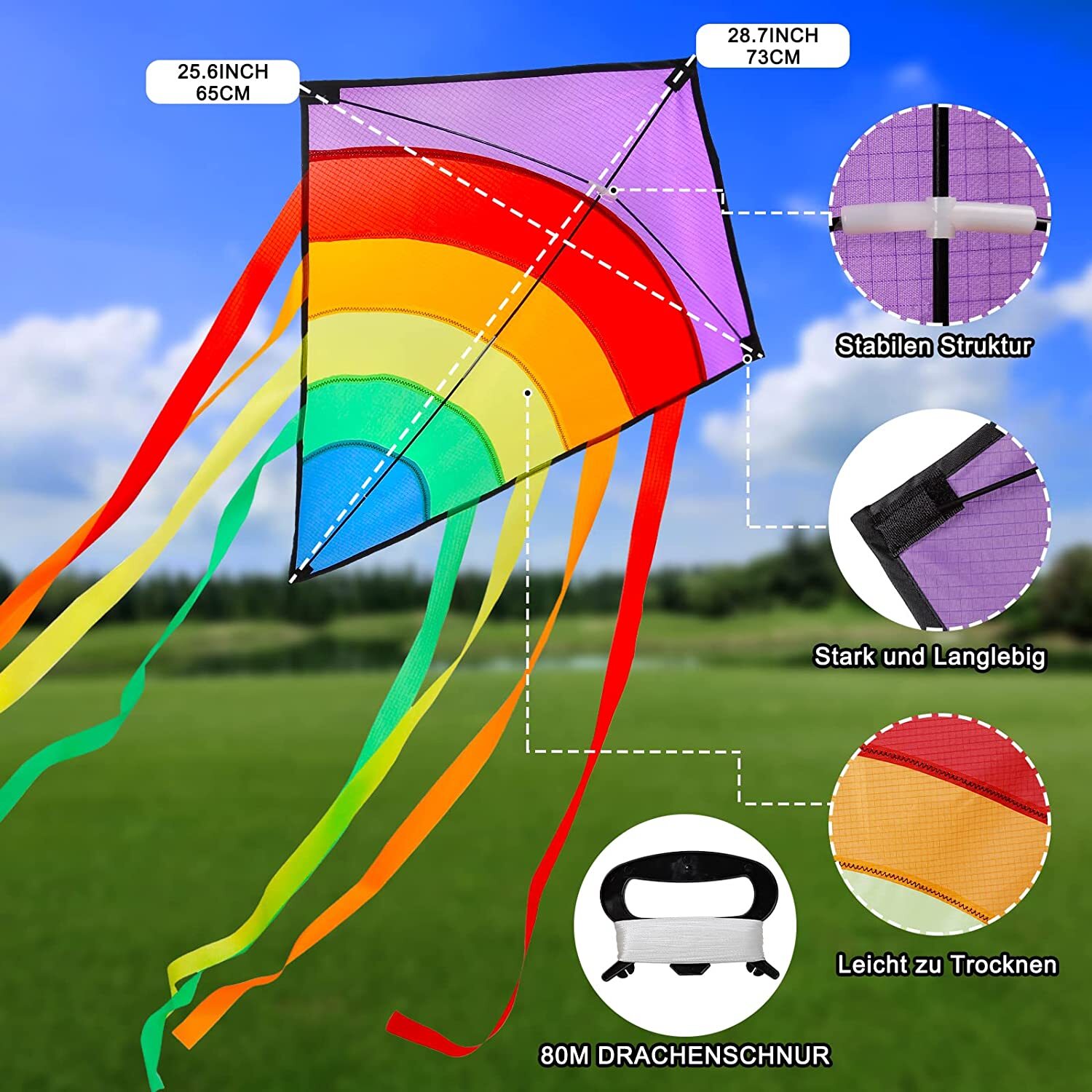 Children's Kite Holiday Fun Outdoor Pocket Rainbow Colour Kite for Kids