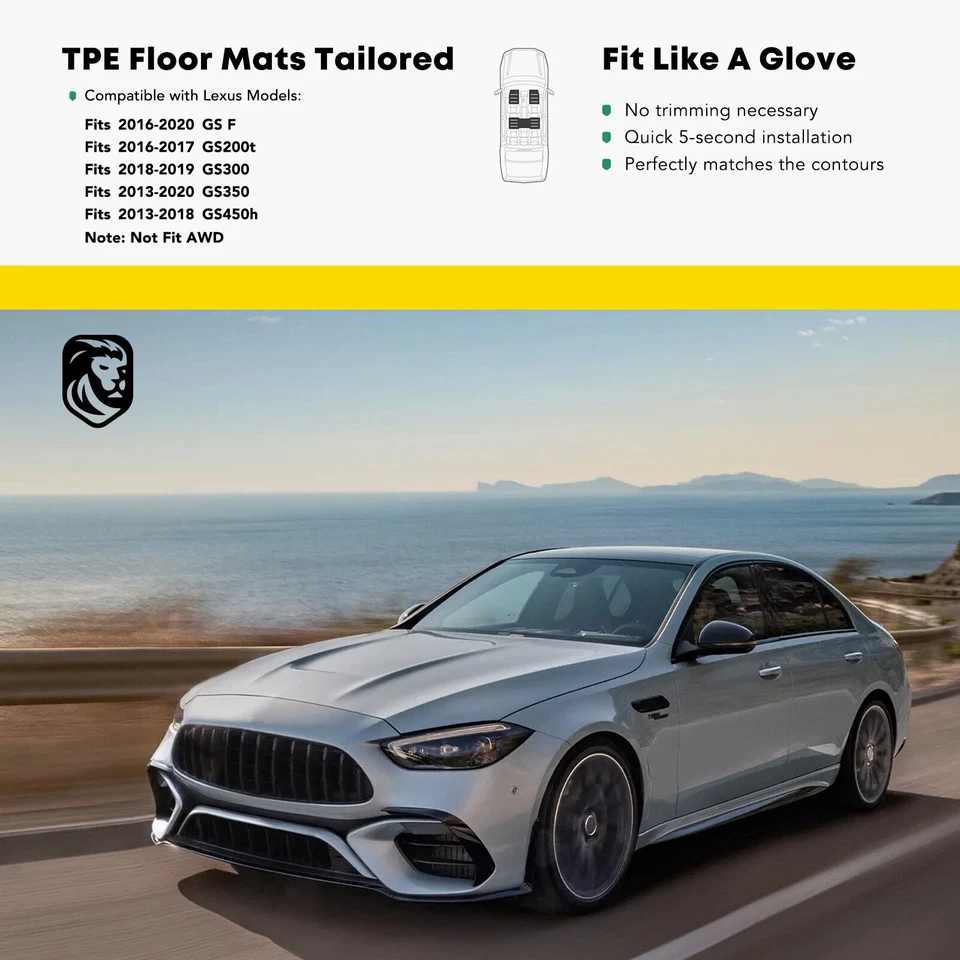 Tapetes forros negros 3 piezas para Lexus GS F 2016-2020 GS300 sedán delanteros y traseros Foto 2 de 4