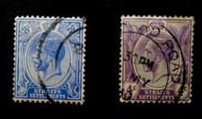 🟪 STRAITS SETTLEMENTS - 1912/23 - King George V -  8c & 4c - FINE USED