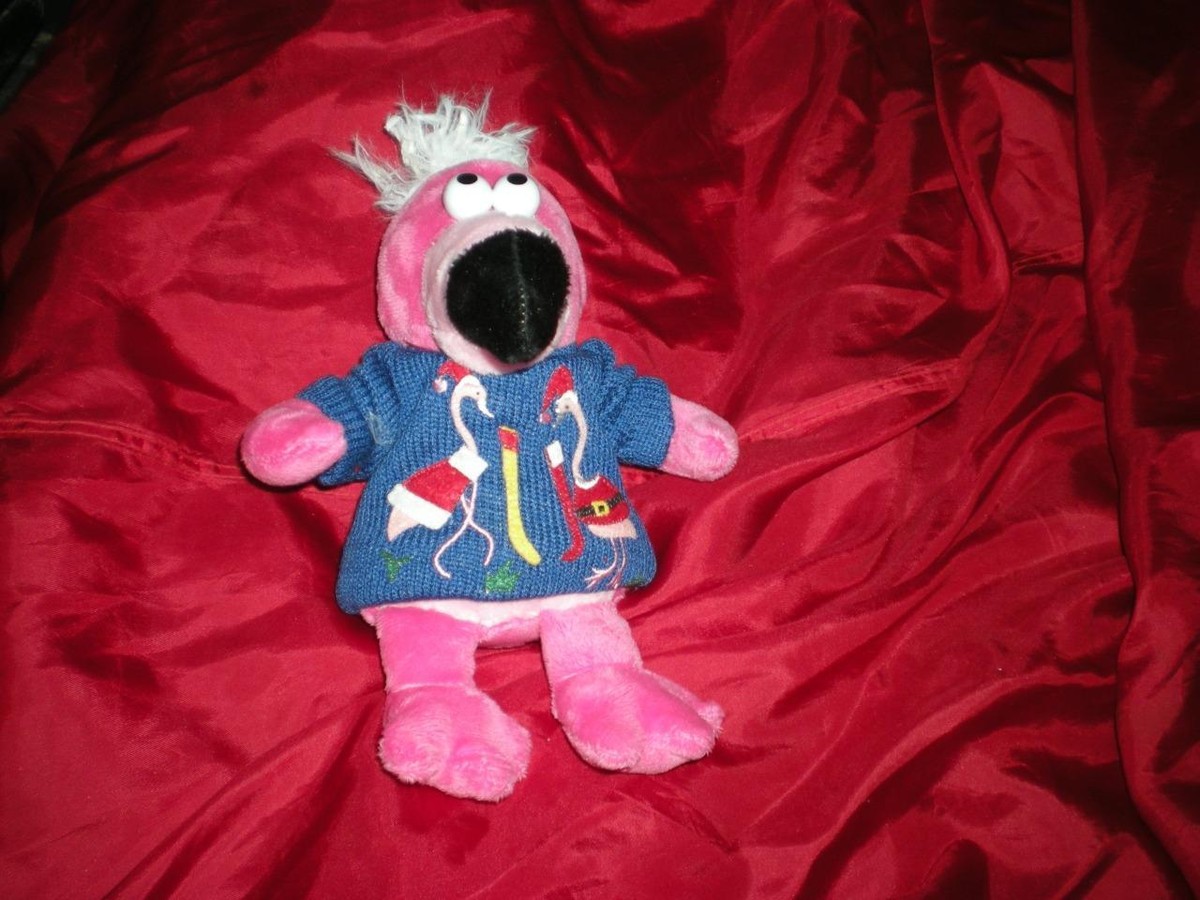 STUFFED PINK FLAMINGO in UGLY FLAMINGO CHRISTMAS SWEATER WINE