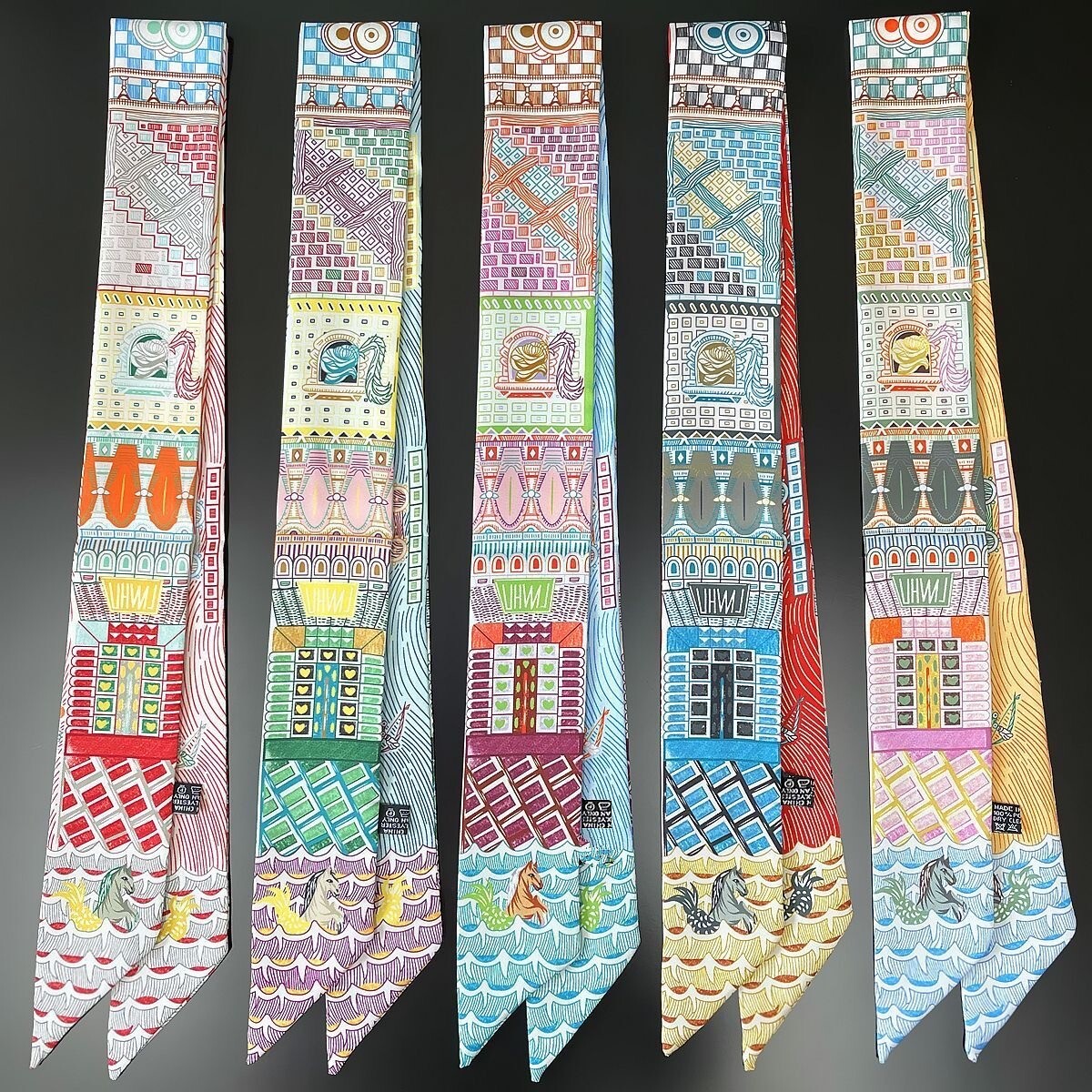 Small 100% Silk Scarf Oceanic Enigma Centaurs Grow Neckerchief Hair Ribbon Wraps