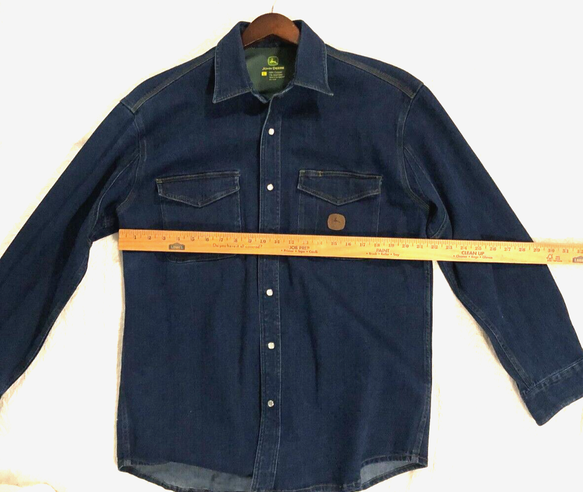 John Deere Denim Blue Utility Shirt Snap Closure Dual Pocket Men's Size