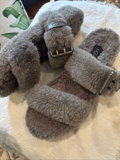 UGG Genuine Shearling Fur Fuzz Yeah Slide Sandals Gray Size 8