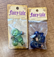 2 PKGS MINI FAIRY TALE BY BEAD TREASURE GREEN BLUE GLASS CORKED BOTTLE CHARMS