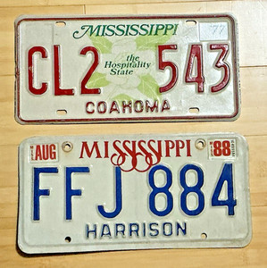 2- MISSISSIPPI Lic Plates #CL2-543 & FFJ-884