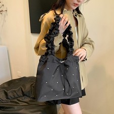 Canvas Bag for Women Frilly Tote Bag Drawstring Handbag Shoulder Bag Cute Casual
