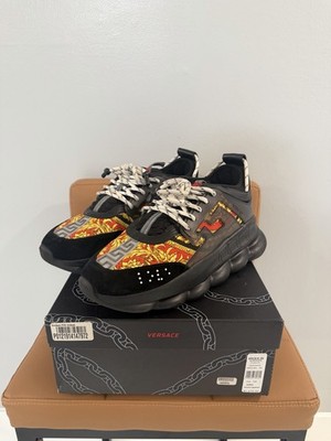 Versace Men s Low Top Baroque Lace-Up Athletic Sneakers Black Red Gold