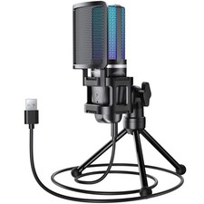 Podcast Microphone, USB Computer Mic, Cardioid Condenser PC Micro with Tripod...