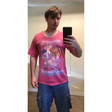Vtg 90s Looney Tunes Get Happy T-Shirt Pink Sylvester Tweety Taz Distressed L