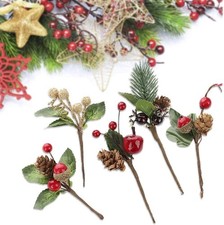 20PCS Artificial Berry Picks Christmas Pine Picks with Red Berries and Pine