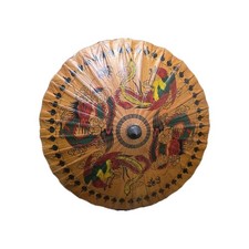 Vintage Asian Rice Paper Oriental Umbrella Parasol Bamboo Handle Dragon Artwork