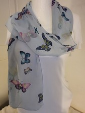 Camelia James Very Pretty,Pale Blue, Butterfly ,Long Polyester Scarf, 13" X 61 "