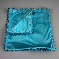 Throw Pillow Cases Blue Pom poms Velvet Square Set Of 4 READ