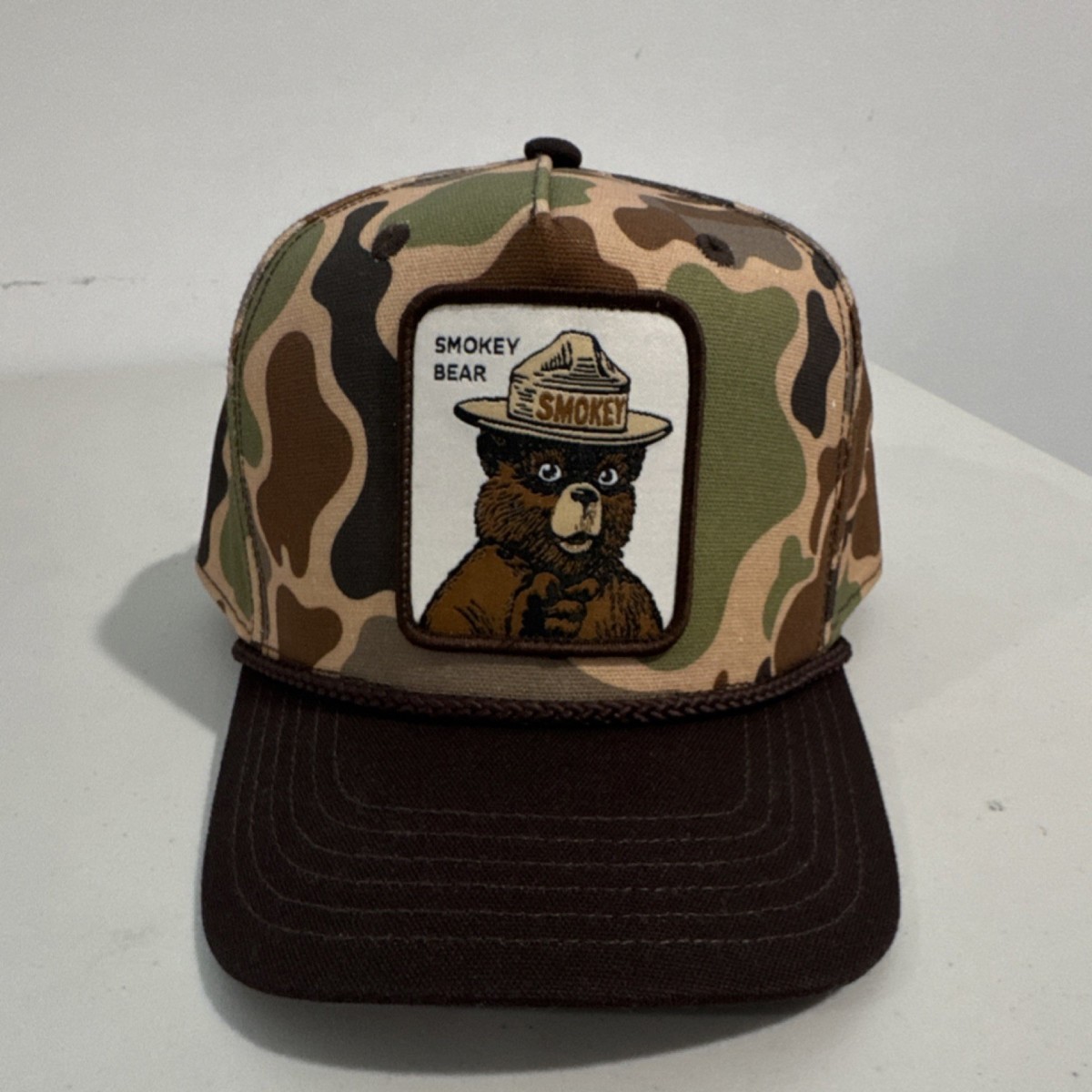 Great Lakes Smokey Bear ハット ブラウン F Smokey Bear Trucker Hat Camo Snapback Forest Service Patch Cap