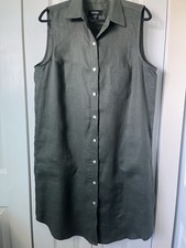 Karen Kane Linen Shirtdress Size X-Large Olive Sleeveless Button Front Pockets