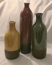 Decorative Vintage Ceramic Bottle Set Of 3 Red Green Yellow