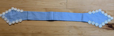 Vintage Sash Or Fancy Clothing Trim 35" Long Blue With White Lace Flowers
