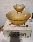Vintage Anchor Hocking Soreno Chip Dip Bowl Set Amber Gold Textured Glass W/ Box