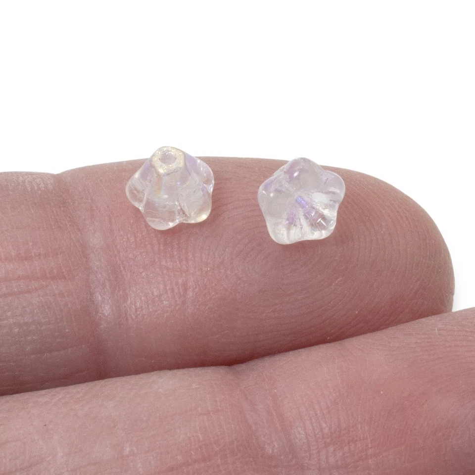 50 Crystal Clear AB Baby Bell Flower Beads, Czech Glass, 4x6mm for DIY Jewelry - Image 3 of 4