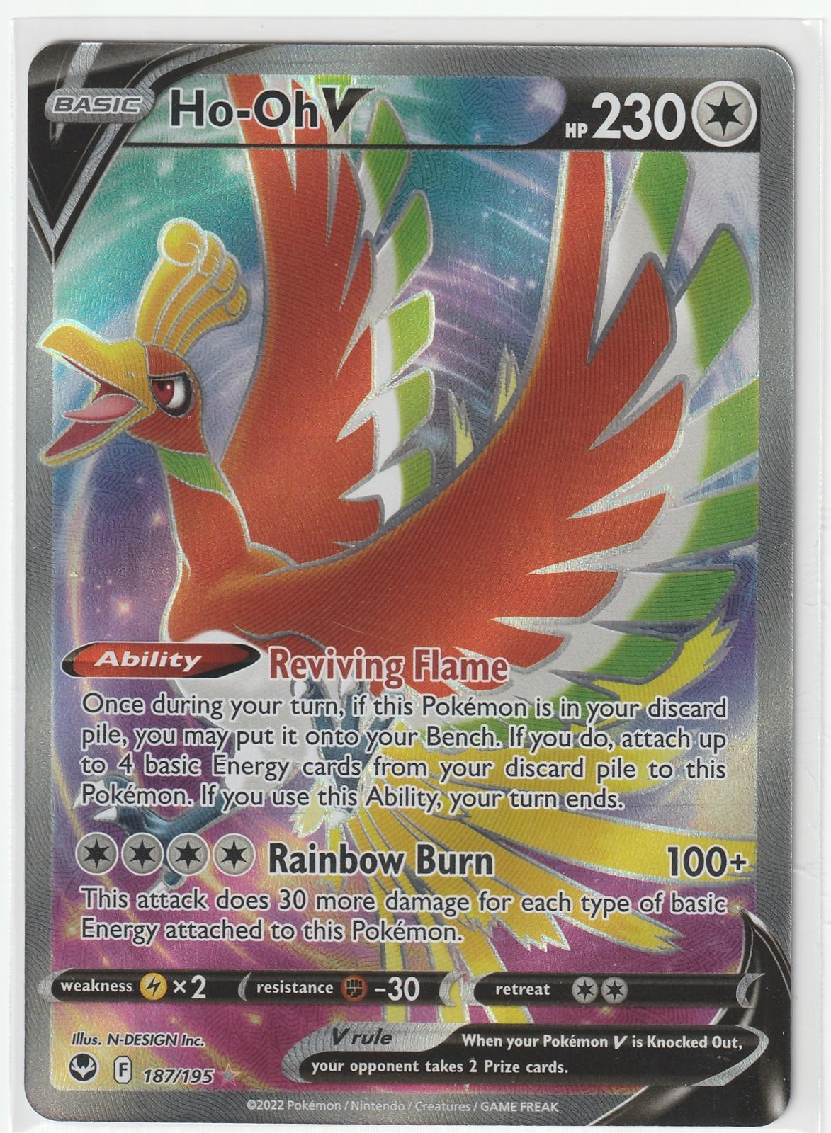 Ho-Oh V 187/195 Ultra Rare Silver Tempest Pokemon Holo Near Mint
