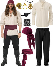 9PCS Men'S Pirate Costume Set,Renaissance Medieval Outfit for Halloween Pirate P