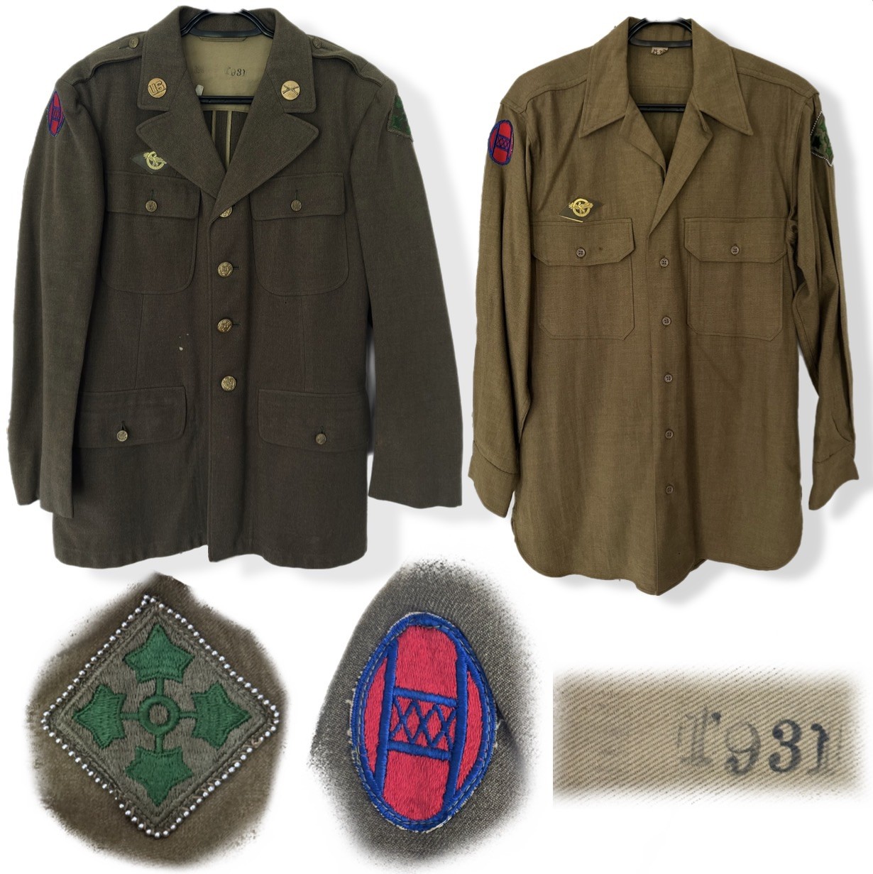 WWII WW2 US ARMY 4th ID 30th ID 4 Pocket Uniform M1937 Flannel Dogtag ...