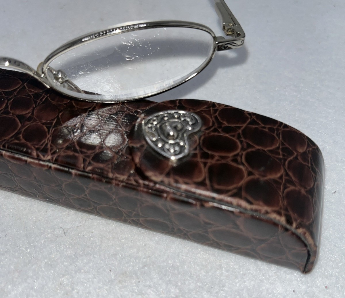 Brighton Silver Reading Glasses +1.0 lens with Decorative Case Art Vtg Brighton Foldable Reading Glasses Silver Plated With  main image 2
