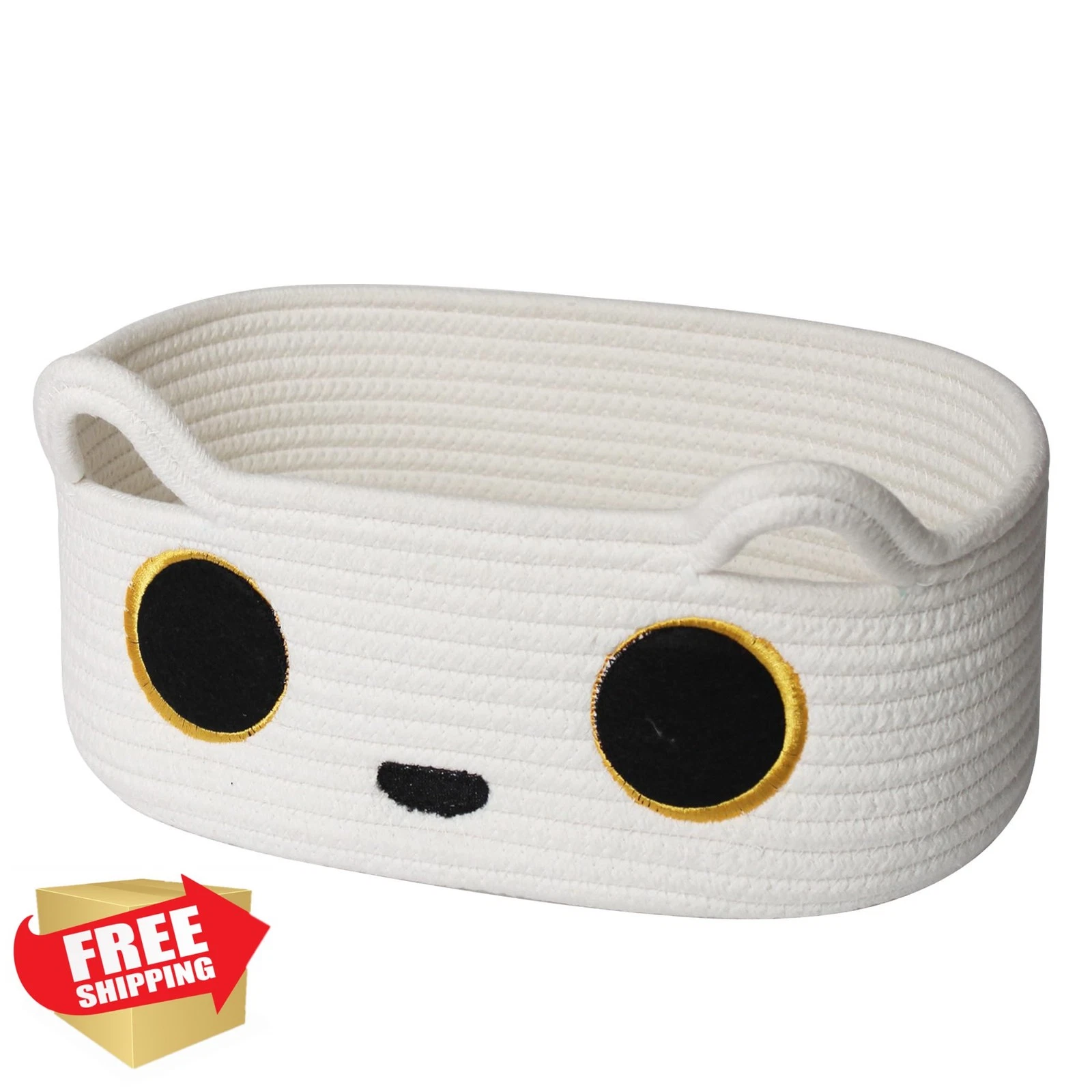 WILLITAT White Cat Toy Basket Cotton Rope