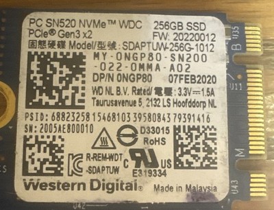 Western Digital WD SN520 256GB NVMe Drive - Model SDAPTUW-256G-1012