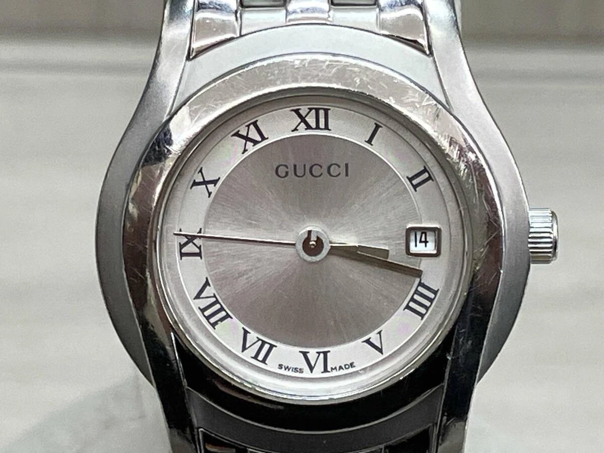 Orologio GUCCI 5500L Quarzo Quadrante Argento Data Acciaio Inox Quarzo U 3ancette