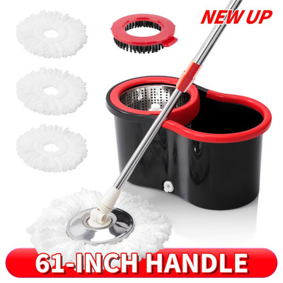 360° Spin Mop & Bucket Set w/ 3 Microfiber Heads, Stainless Steel Wringer